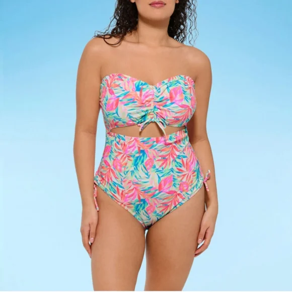 Decree Womens Exotic Textured Leaf Monokini One Piece Swimsuit XL - Picture 2 of 14